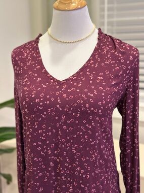 Anthropologie Cloth & Stone Plum Blouse Pink Floral